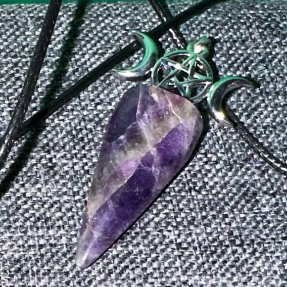 Natural Amethyst Inlay Pendulum Star Moon Pendant - Picture 1 of 3